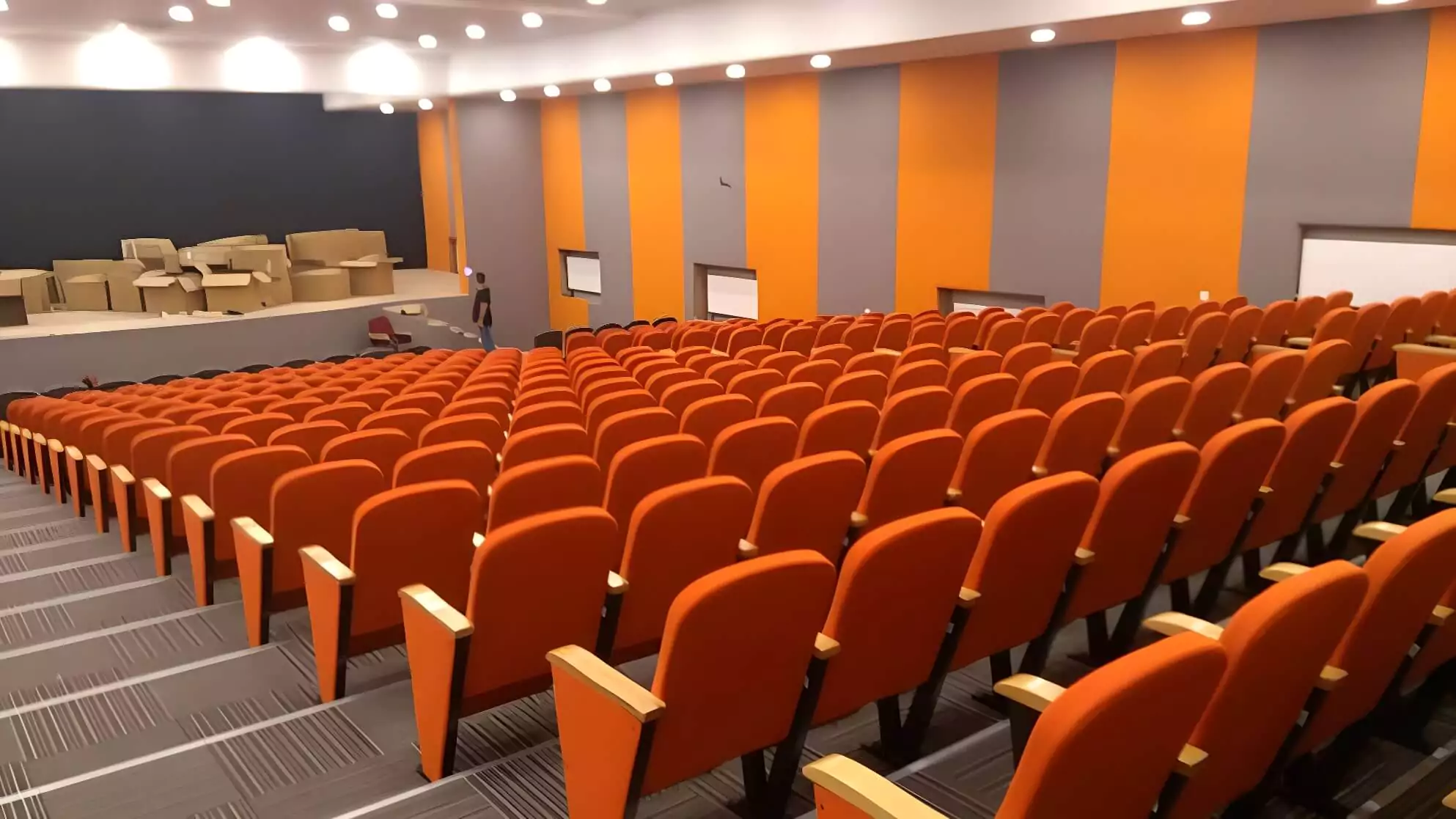 Premium fabric auditorium seats installed Image